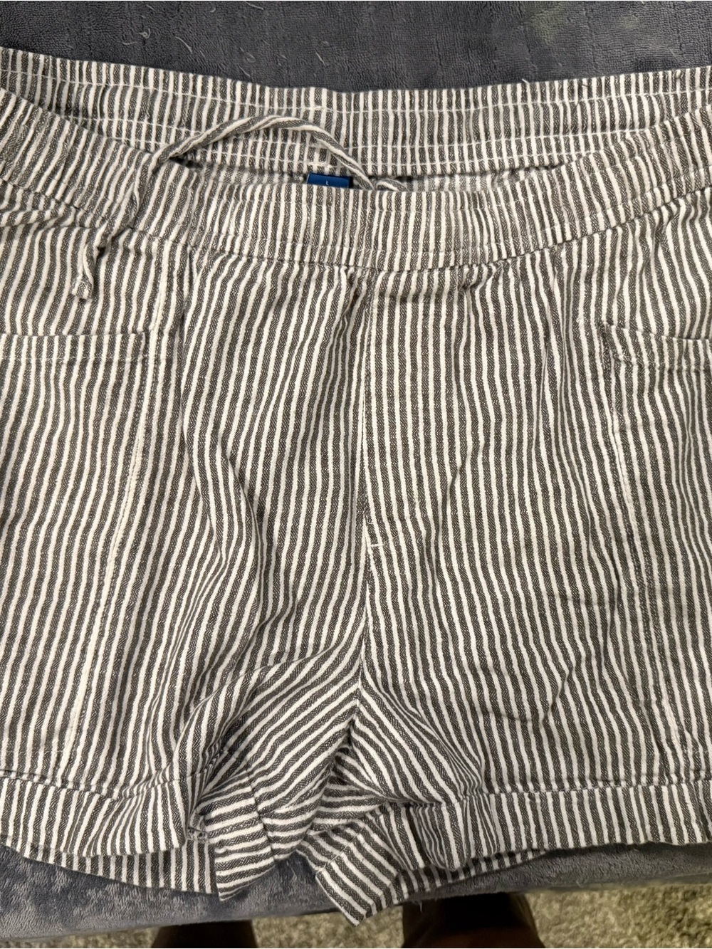 Old Navy Men's Beige and White Striped Flat Front Shorts